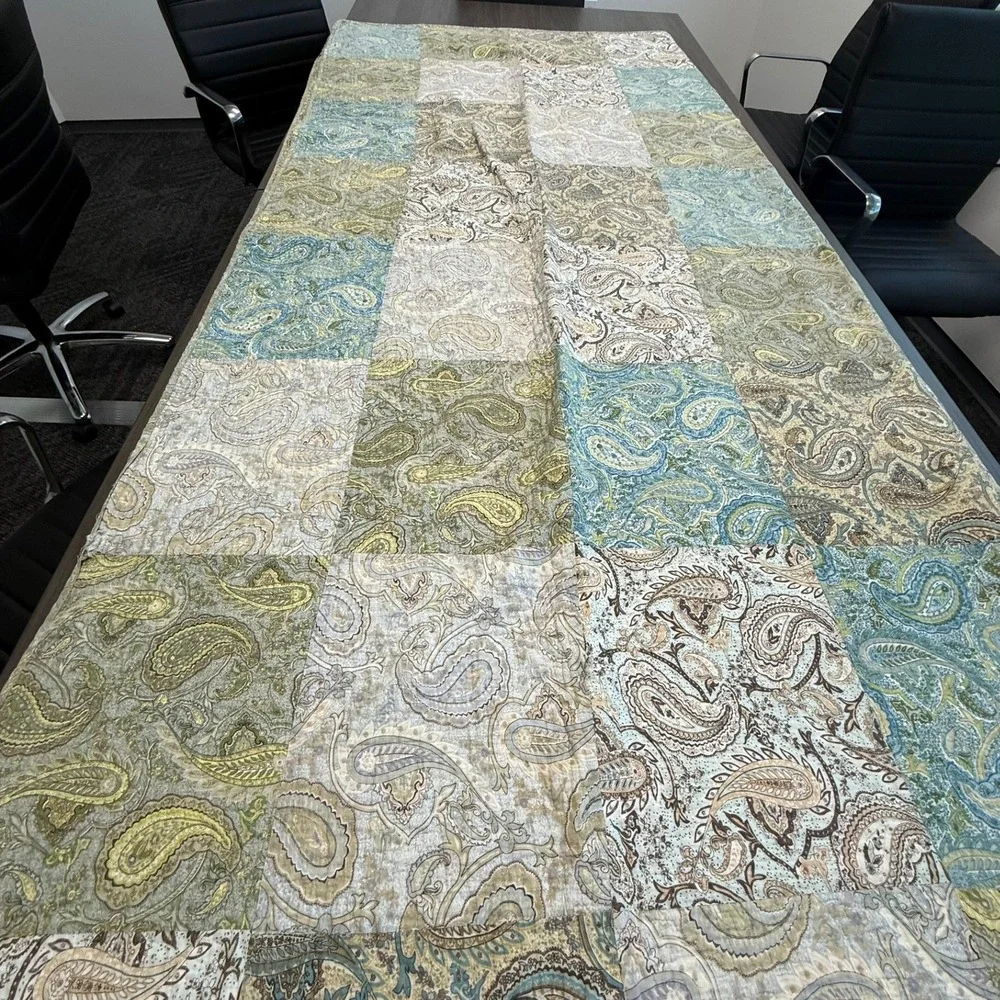 Paisley Patchwork Quilted Bedspread Blue Green Tan Reversible King Coverlet